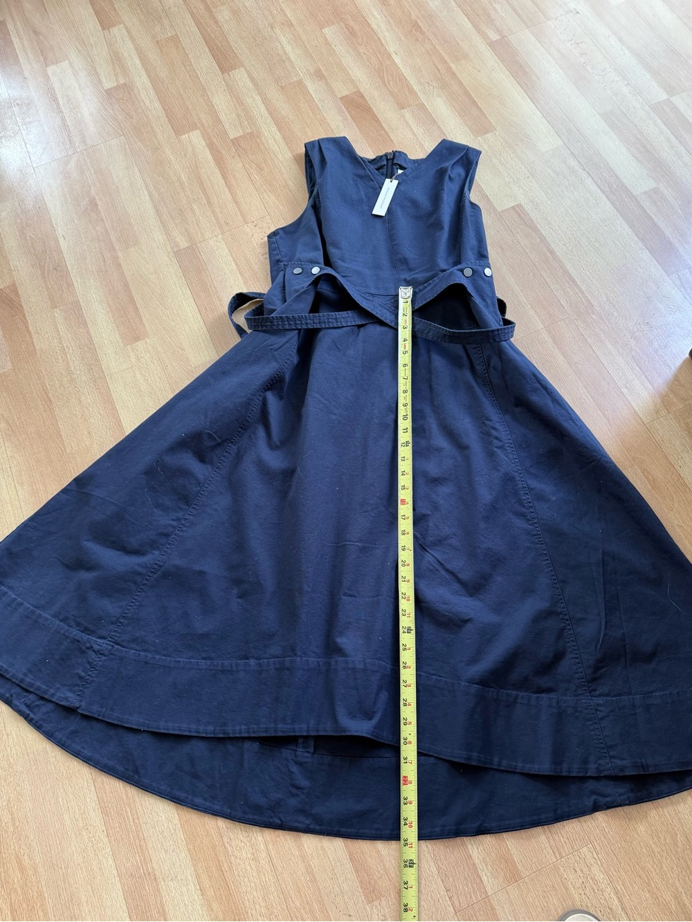 Banana Republic Navy Sleeveless Midi Canvas Dress with Tie Waist Sz L New - Picture 7 of 11